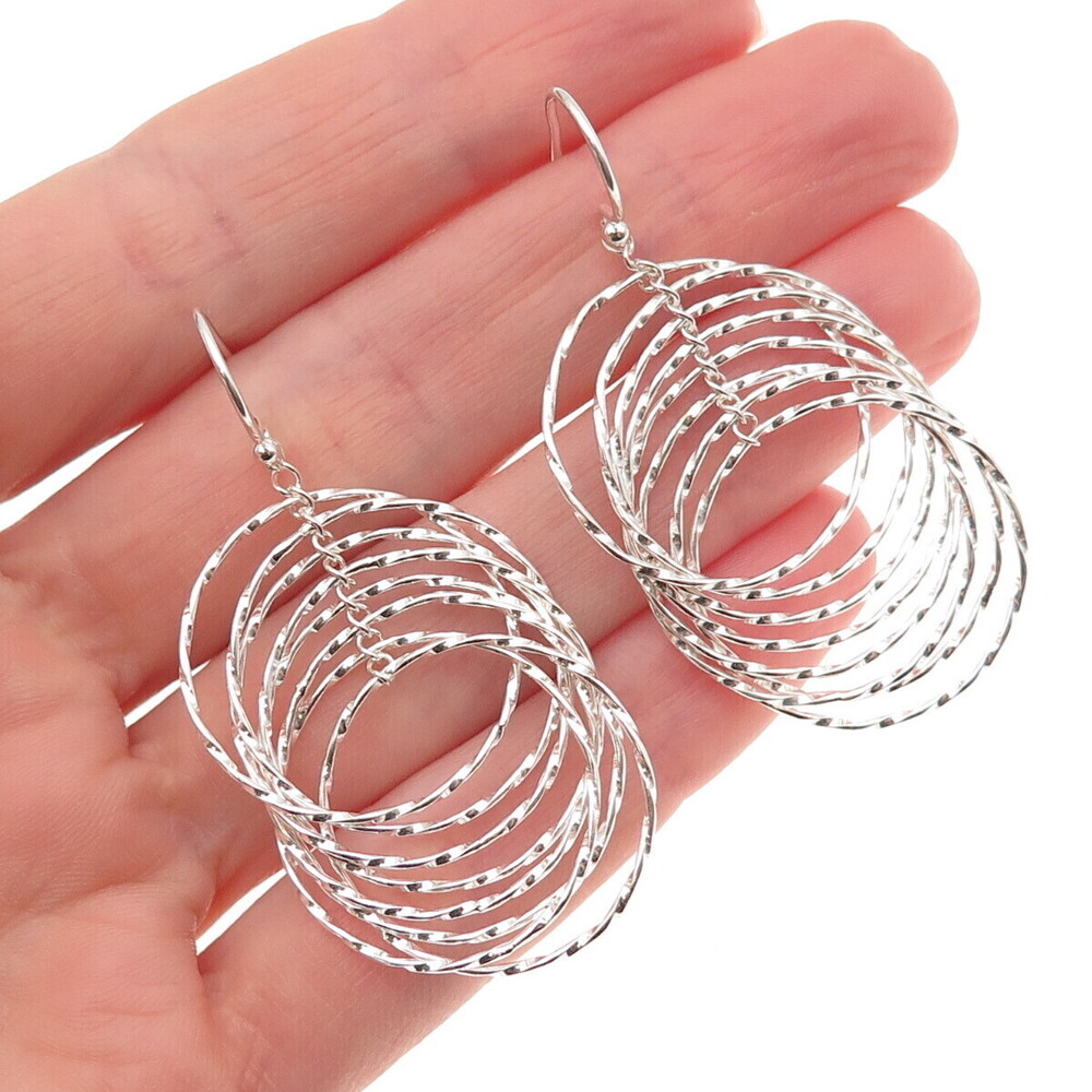 925 Sterling Silver Interlocked Circle Dangle Earrings